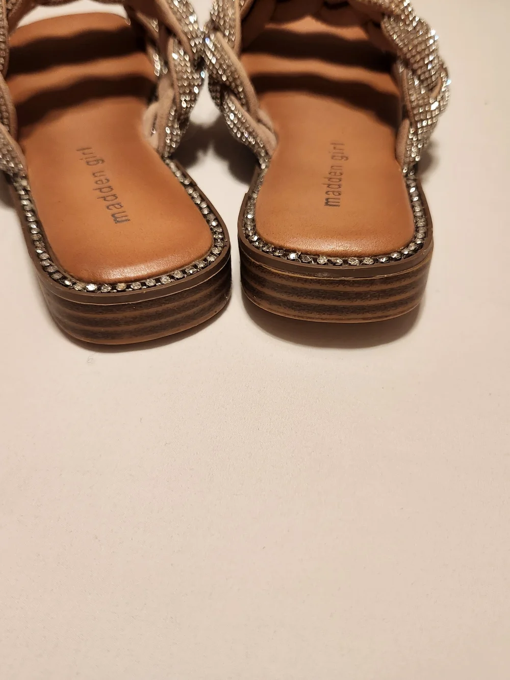 Madden Girl Rhinestone Braided Slide Sandals Size 6 Sparkly Embellished